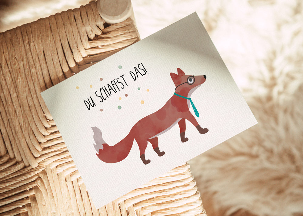 Grußkarte schlauer Fuchs du schaffst das illustriert byClou
