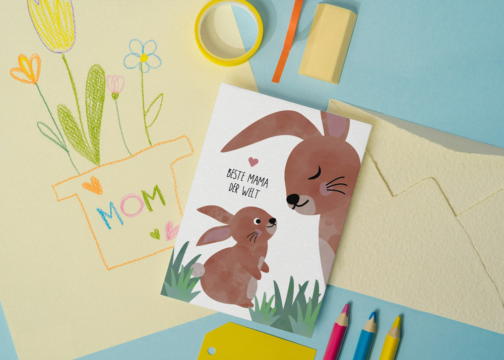 Grußkarte Hasen Liebe Beste Mama der Welt illustriert byClou
