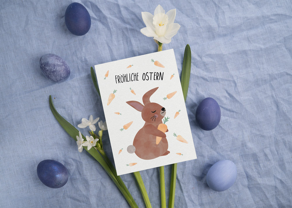 Postkarte - Hase Möhren "Fröhliche Ostern"