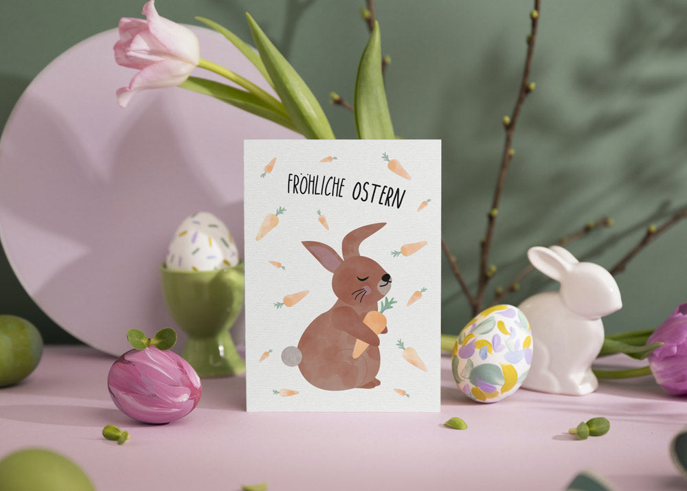 Postkarte - Hase Möhren "Fröhliche Ostern"
