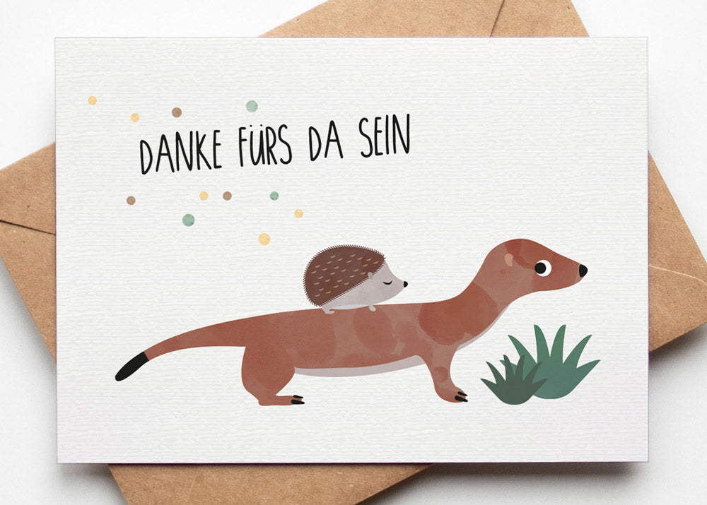 Postkarte - Wiesel&Igel "Danke fürs da sein"