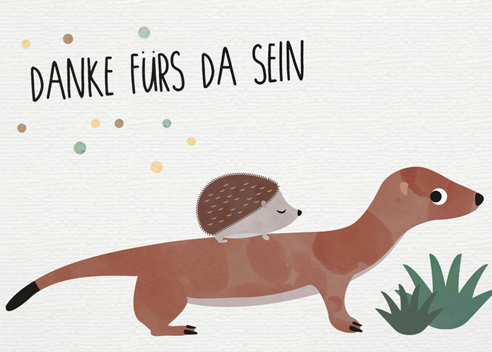 Postkarte - Wiesel&Igel "Danke fürs da sein"