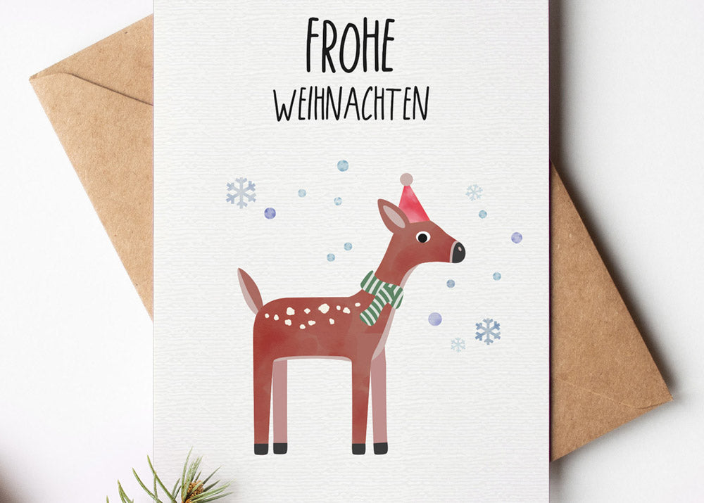 Grußkarte Weihnachts-Reh illustriert byClou